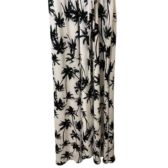 NY COLLECTION white w/black palm tree print sleeveless maxi dress size 14 - Picture 4 of 8